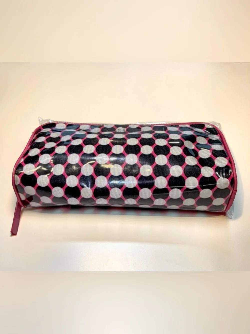 Kate Spade New York Polka Dot Coated Canvas Cosmetic Bag Pink Trim Travel Pouch